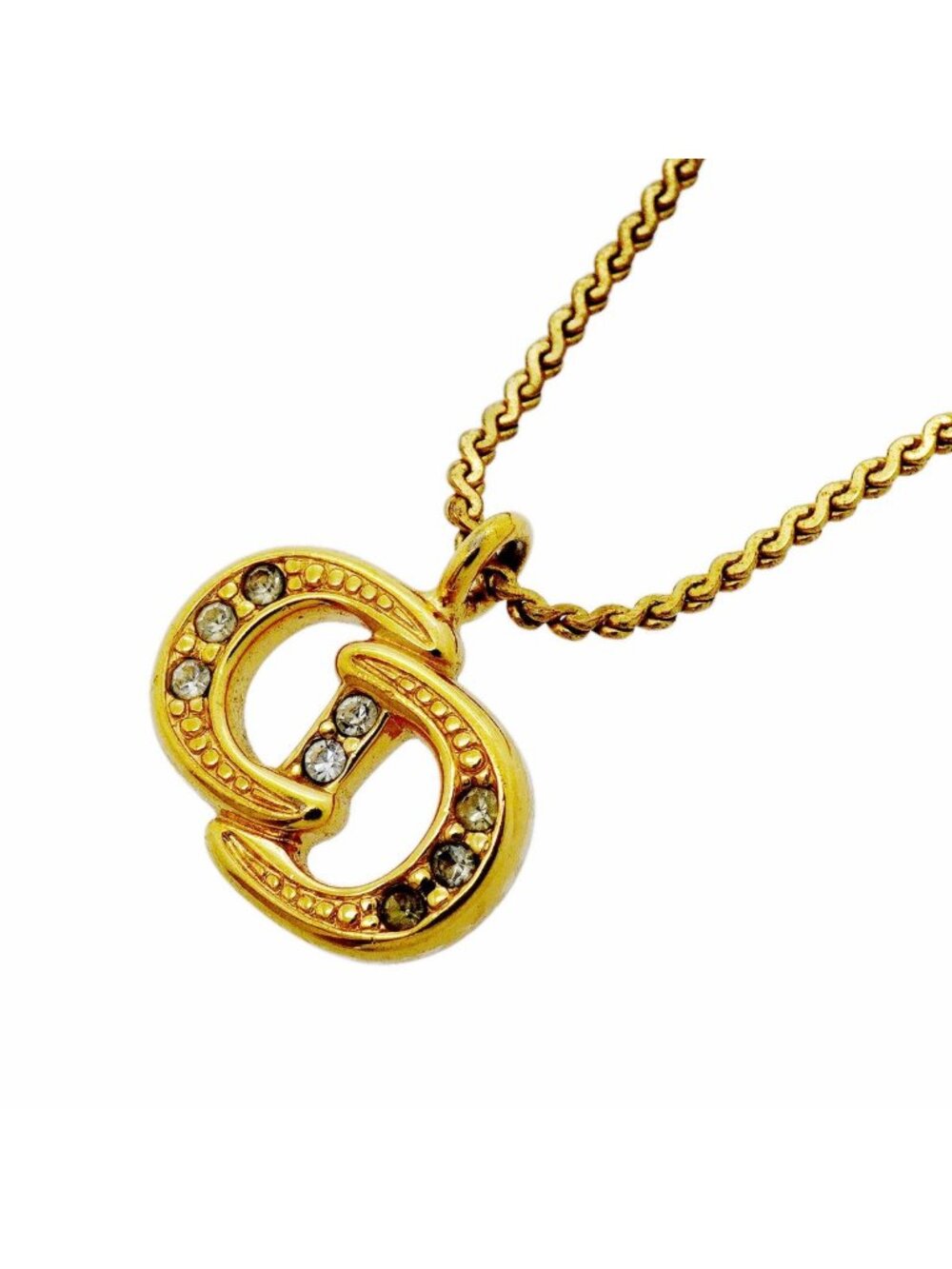 Dior Necklace CD Logo Gold Plated Rhinestone